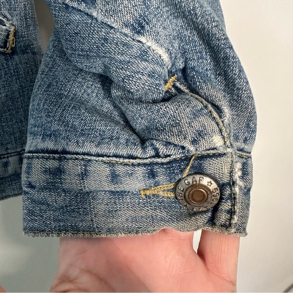 Gap | Vintage Leather Collar Sherpa Lined Crop Trucker Jean Jacket Size Medium - Picture 8 of 11
